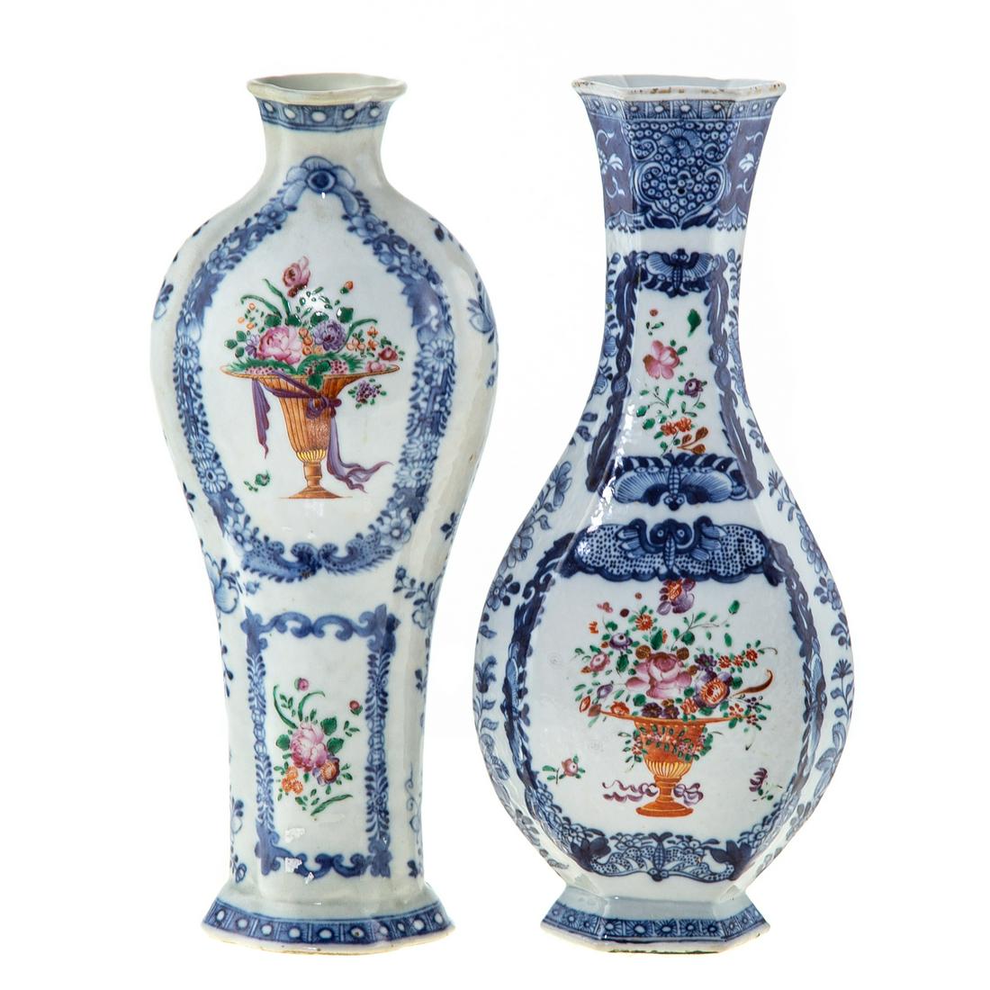 Two Chinese Export Blue/White, Famille Rose Vases (1 of 5)