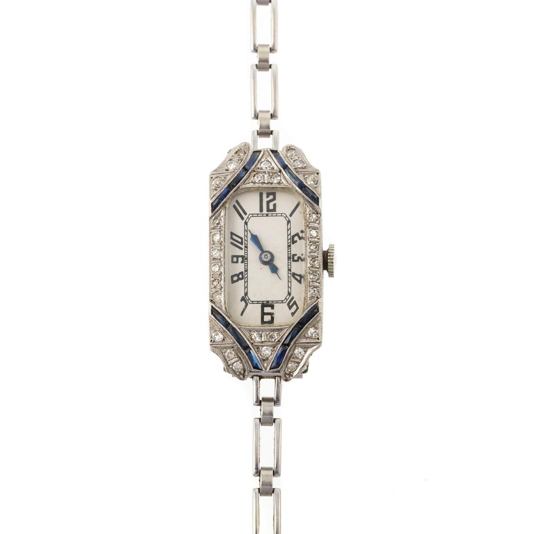 An Art Deco Diamond & Sapphire Watch in Platinum (1 of 8)