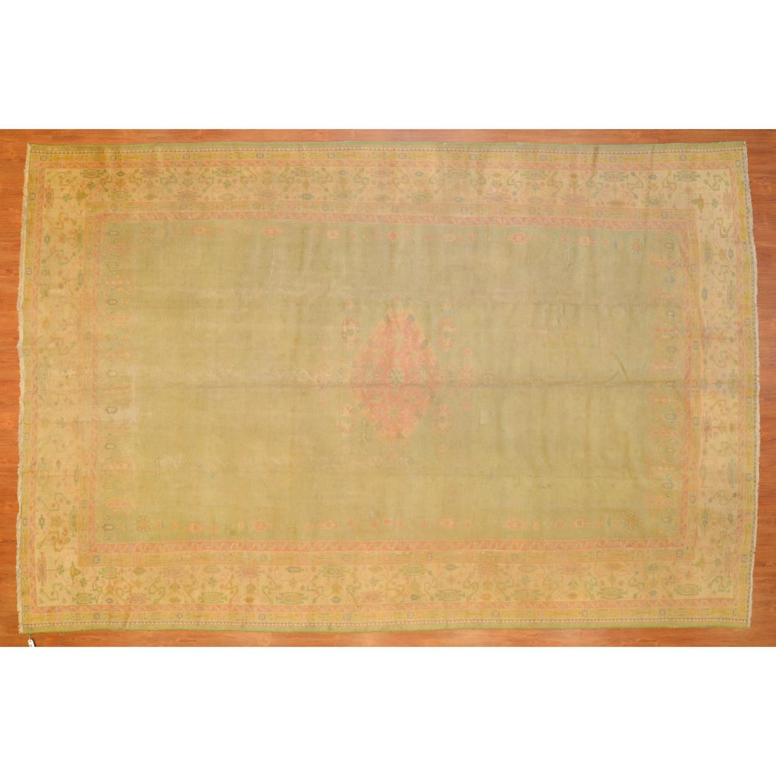Antique Oushak Carpet, Turkey, 9.6 x 14.4: First quarter-20th century; hand-knotted, wool pile on cotton foundation.
