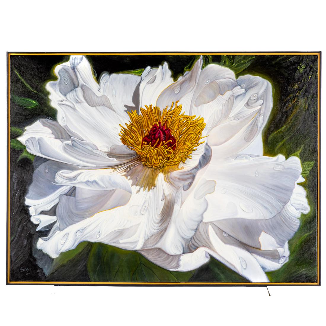 Gary Fox. "Royal Beauty-Peony," oil on canvas: (American, 20th/21st century). Signed and dated "Gary Fox, 2010" ll, 34 x 46 1/2 in., framed.