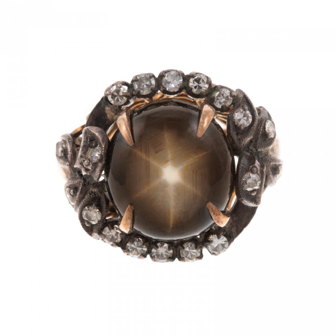 An Antique 14K Black Star Sapphire & Diamond Ring (1 of 4)