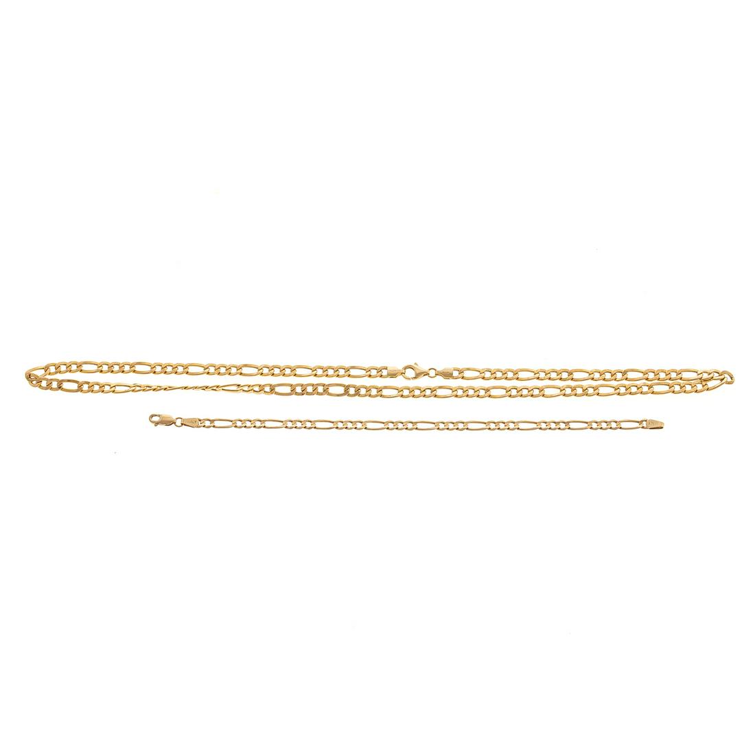 A Figaro Link Necklace & Bracelet in 14K Gold (1 of 4)