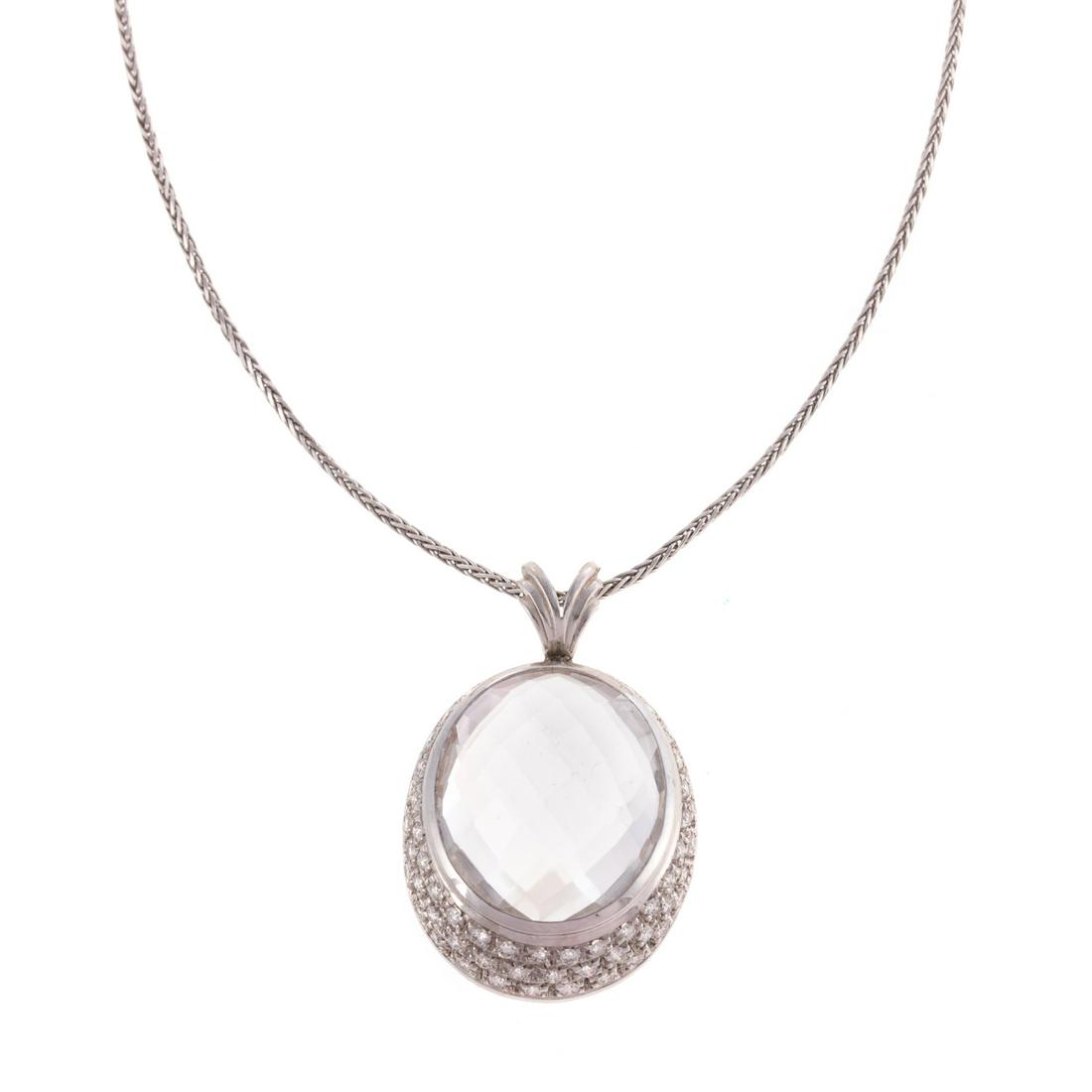 A 14K White Gold Quartz & Diamond Pendant (1 of 5)