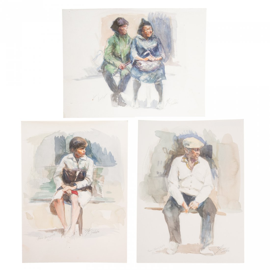 Nathaniel K. Gibbs. Three Signed Watercolors (1 of 11)