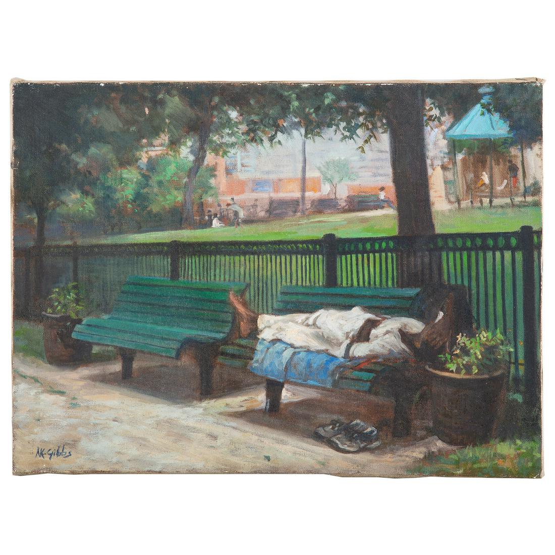 Nathaniel K. Gibbs. Relaxation on Park Bench, oil (1 of 4)