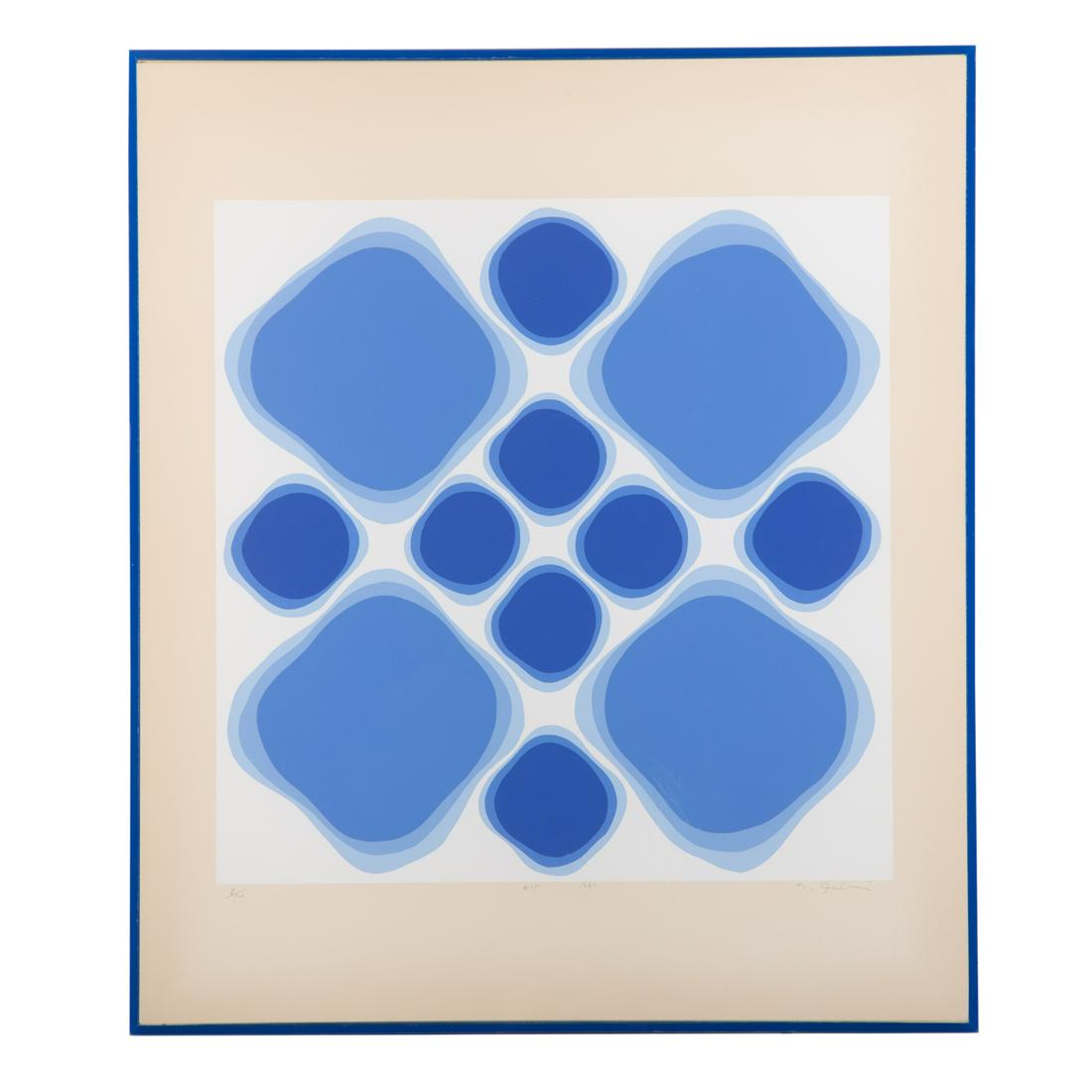 Nobu Fukui. #15, color screenprint: (Japanese, b. 1942). Ed. 8/120, signed "N. Fukui" lr, sheet size: 22 3/4 x 19 1/2 in., in a plexiglass frame. Collector's Gallery LTD, Baltimore, MD label on verso.