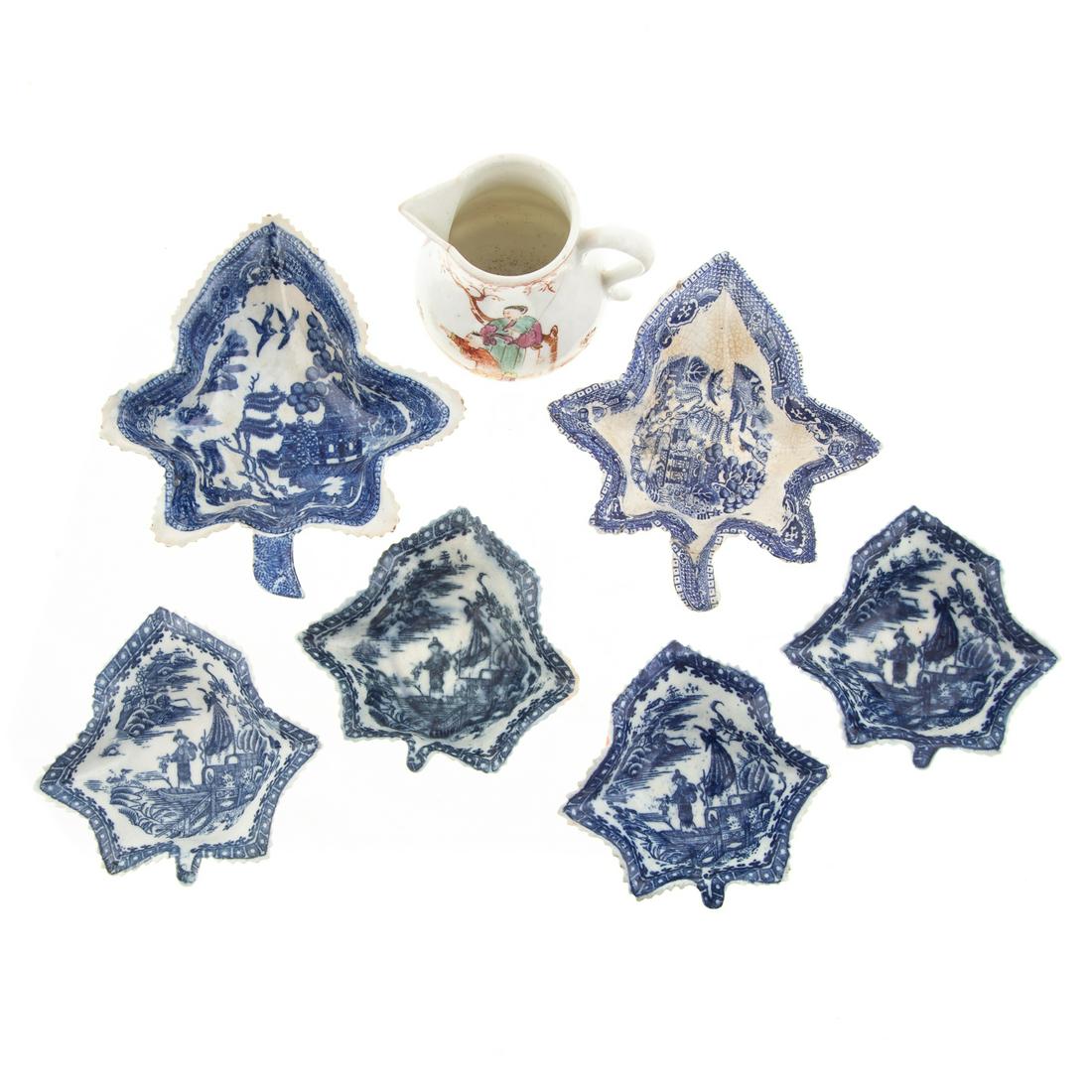 6 Staffordshire Leaf Dishes & Worcester Cream Jug (1 of 7)