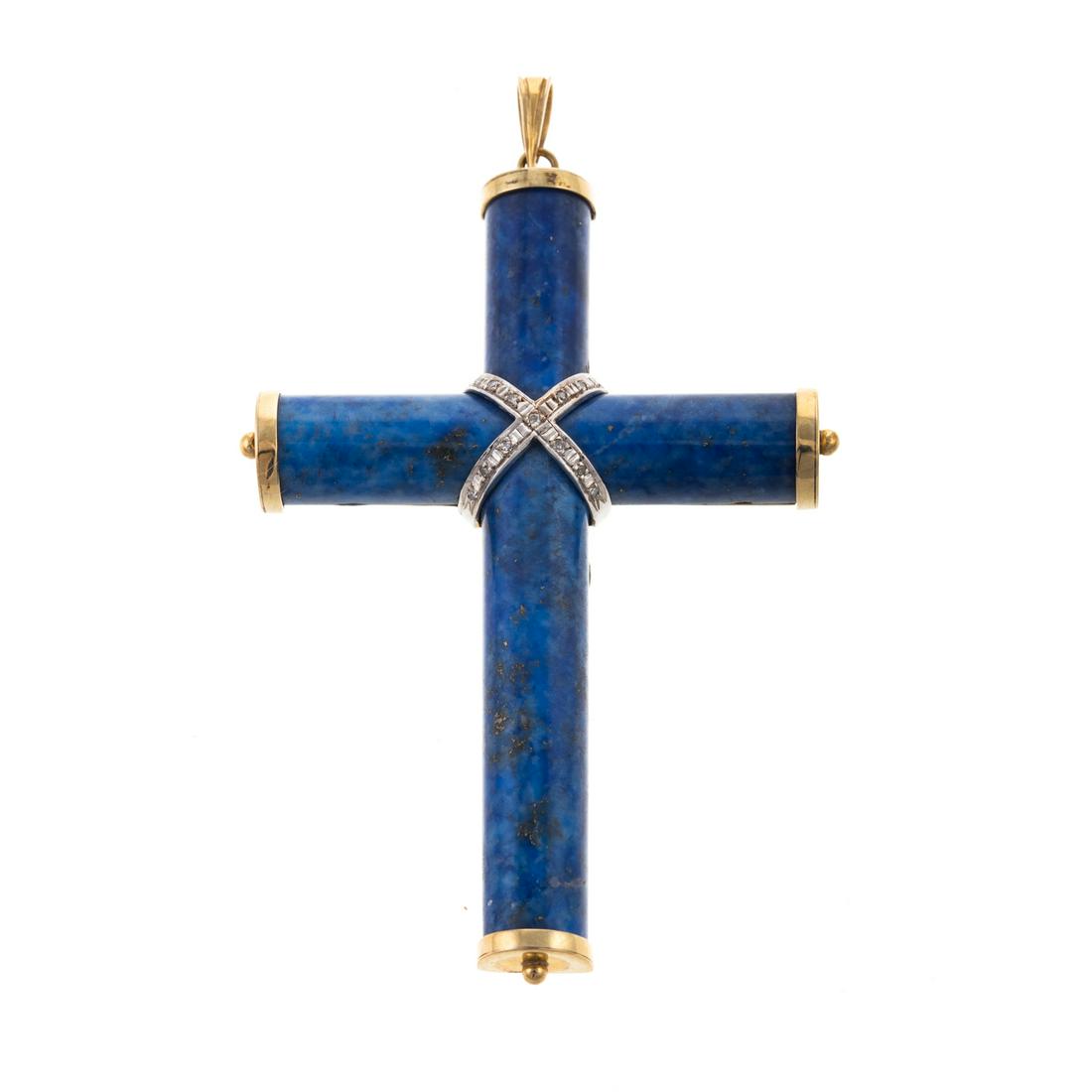 A Lapis Lazuli & Diamond Cross Pendant in 14K (1 of 4)