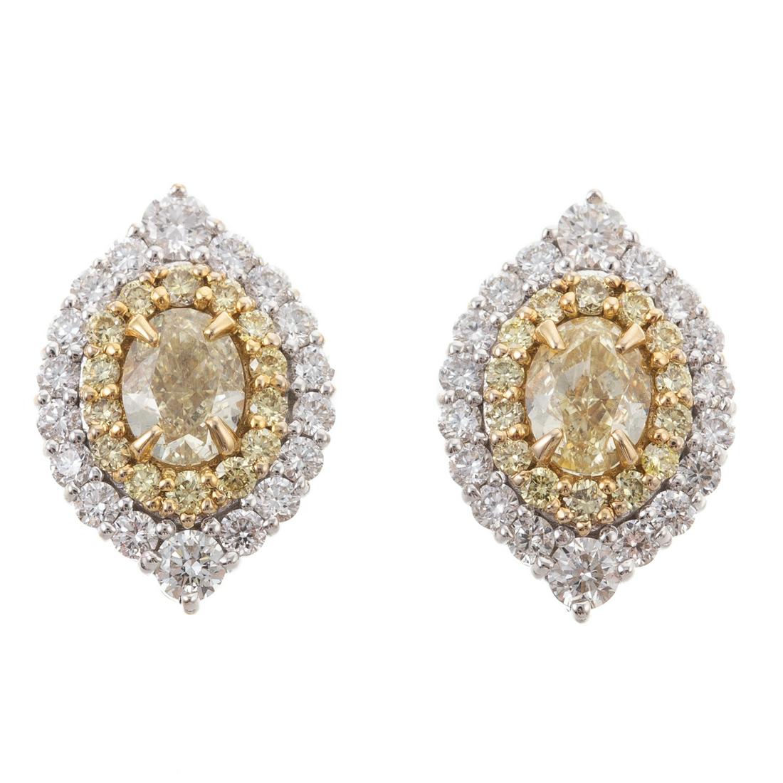 A Pair of Yellow & White Diamond Earrings in 18K (1 of 4)