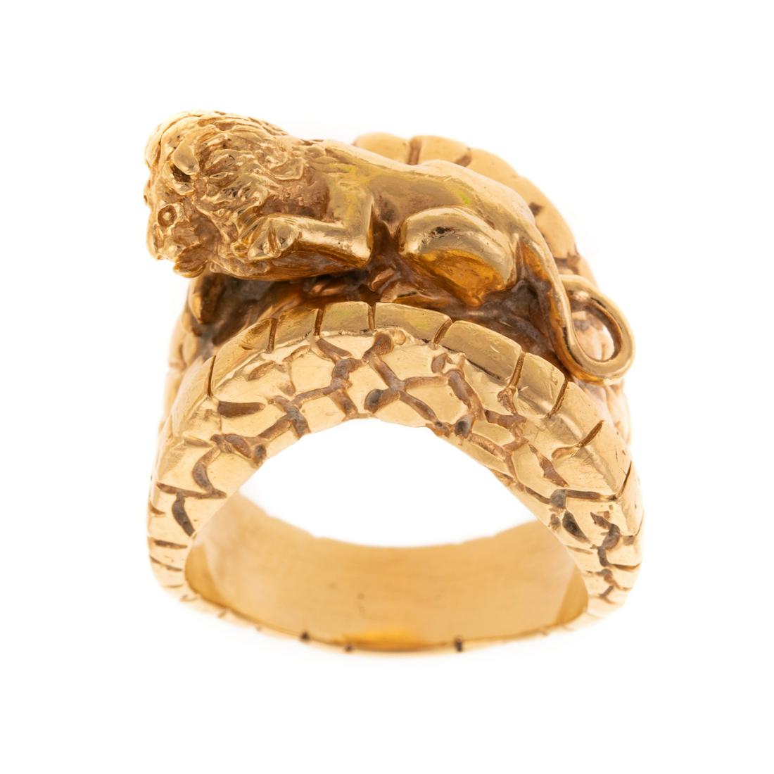 A 14K Yellow Gold Textured Ring with Lion (1 of 5)