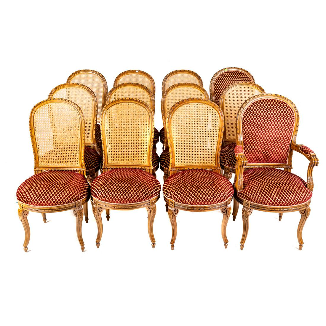 Set of 12 Louis XV Style Cane Back Dining Chairs (1 of 7)