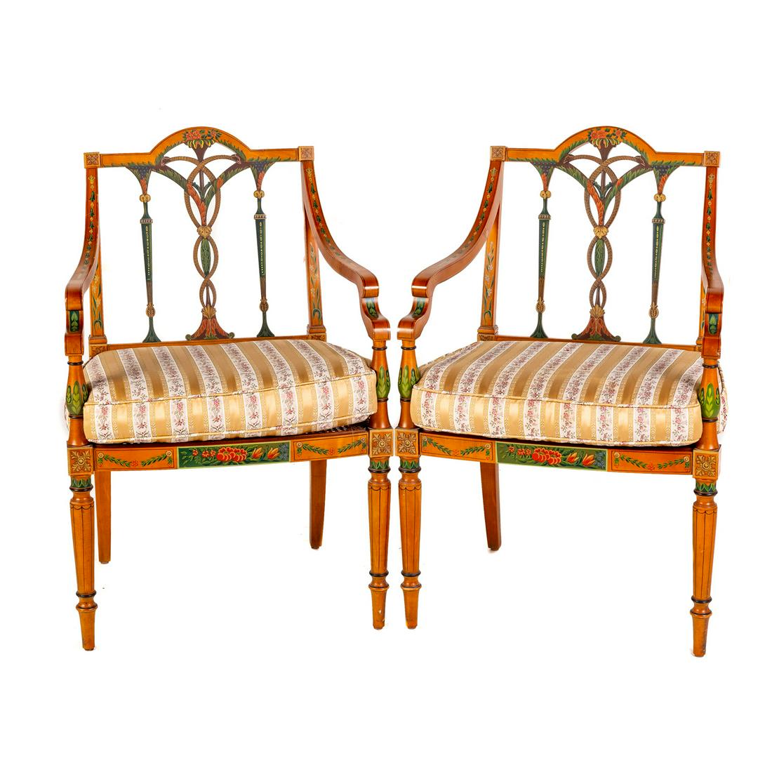 A Pair of Adam Style Painted Arm Chairs (1 of 7)