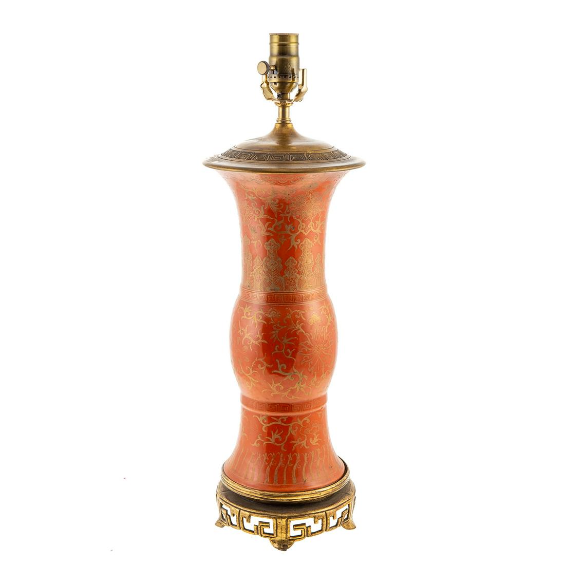 Chinese Sepia & Gilt Porcelain Vase Lamp (1 of 4)