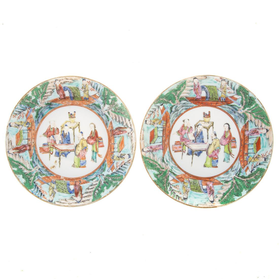 A Pair Chinese Export Rose Mandarin Plates (1 of 4)