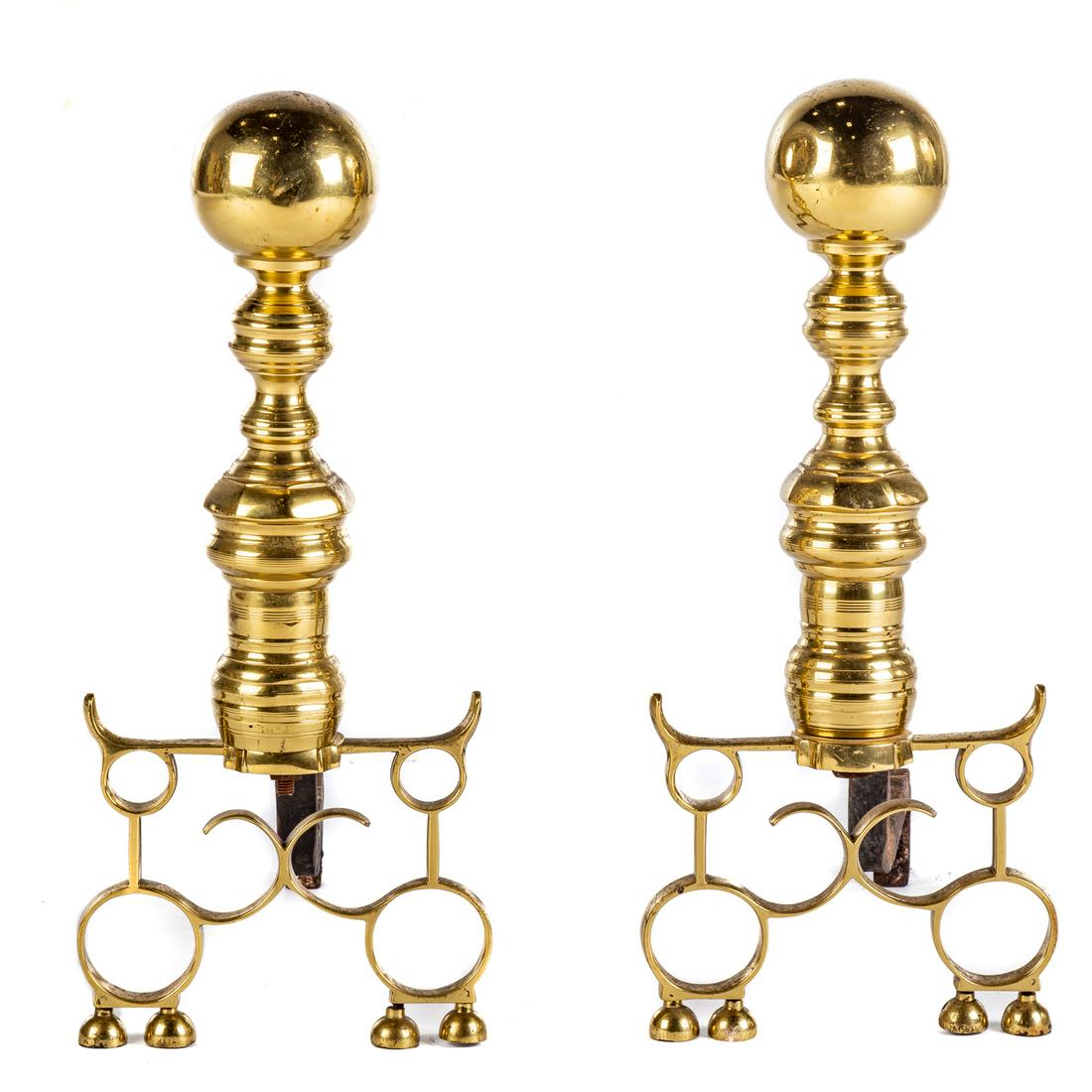A Pair of Chippendale Style Cannon Ball Andirons (1 of 3)