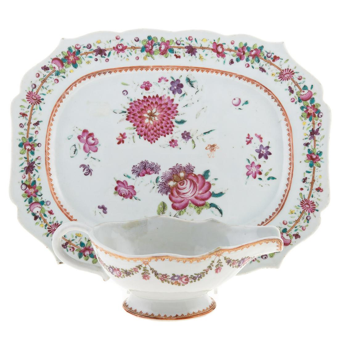 Chinese Export Famille Rose Platter & Sauce Boat (1 of 7)