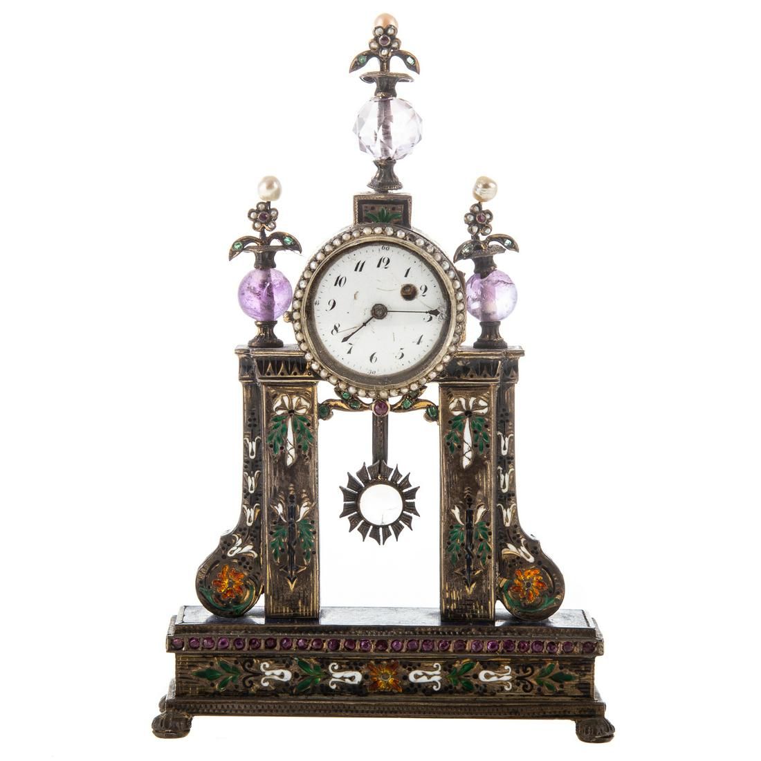 French Miniature Enamel Portico Clock (1 of 6)
