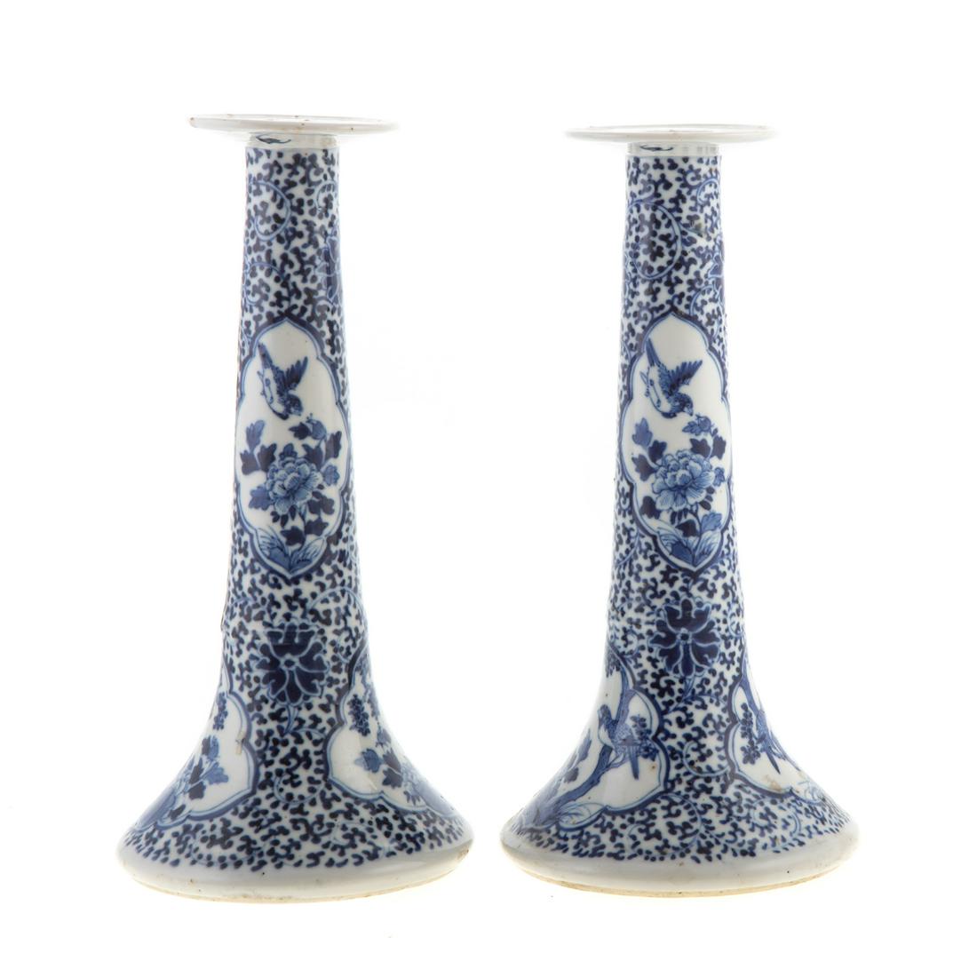 A Pair Chinese Export Blue/White Candlesticks (1 of 9)