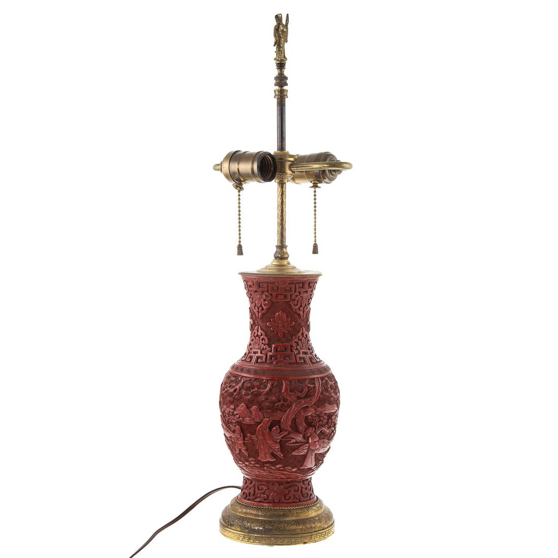 Chinese Cinnabar Lacquer Vase Lamp (1 of 5)