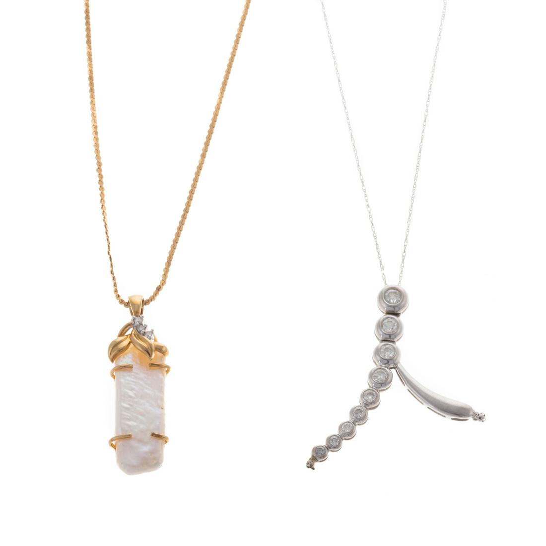 Diamond & Rectangle Pearl Necklaces in 14K (1 of 8)