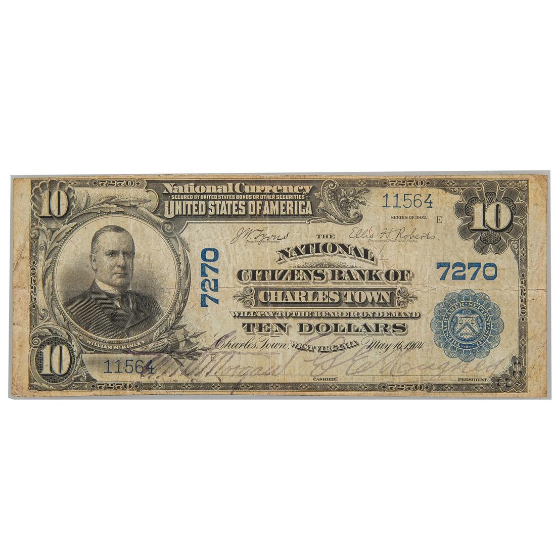 1902 $10 PB Scarce 7270 Charles Town WV F/VF (1 of 2)
