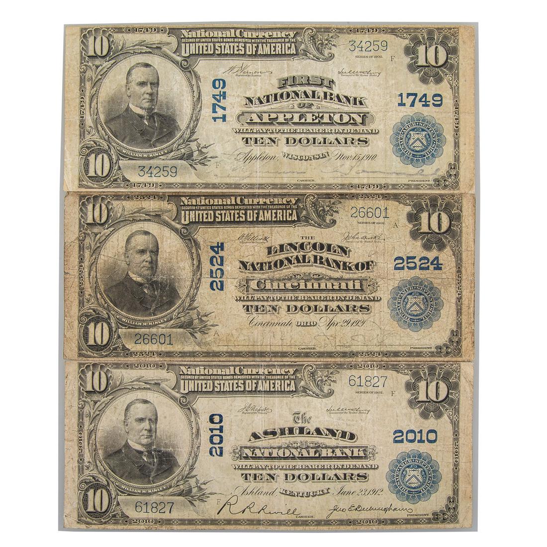 A Trio of Midwest $10 1902 Plain Backs (1 of 2)