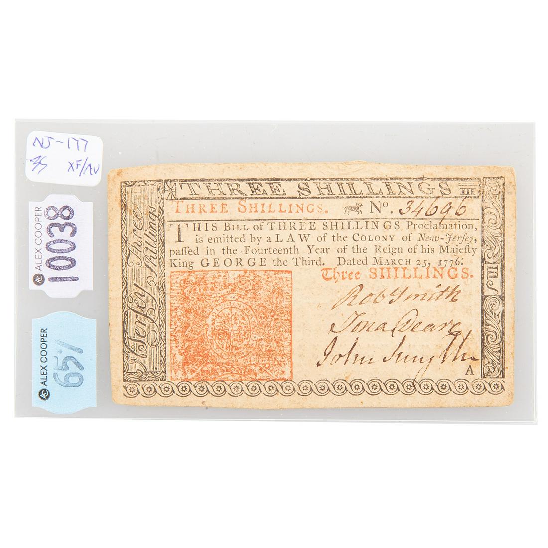 NJ-177 New Jersey Colonial Currency 3/25/1776 (1 of 2)