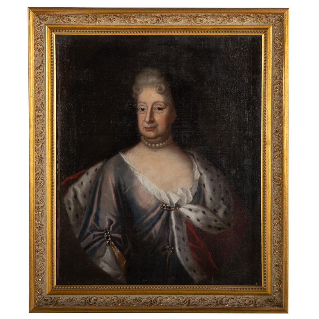 Continental School, 18th c. Portrait of a Lady: (18th century). Oil on canvas, unsigned, 32 3/4 x 27 in., framed.