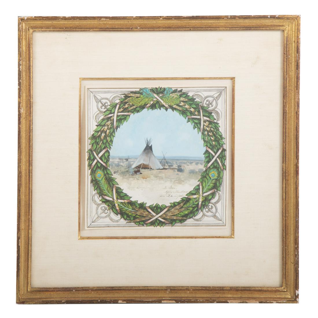 Michael B. Coleman. On the Plains, gouache: (American, b. 1946). Gouache and watercolor on paper, signed "Michael Coleman" ll, inscribed "To Gene, Merry Christmas from Mike and Jackie:" lr, 6 3/4 x 6 3/4 in., framed.