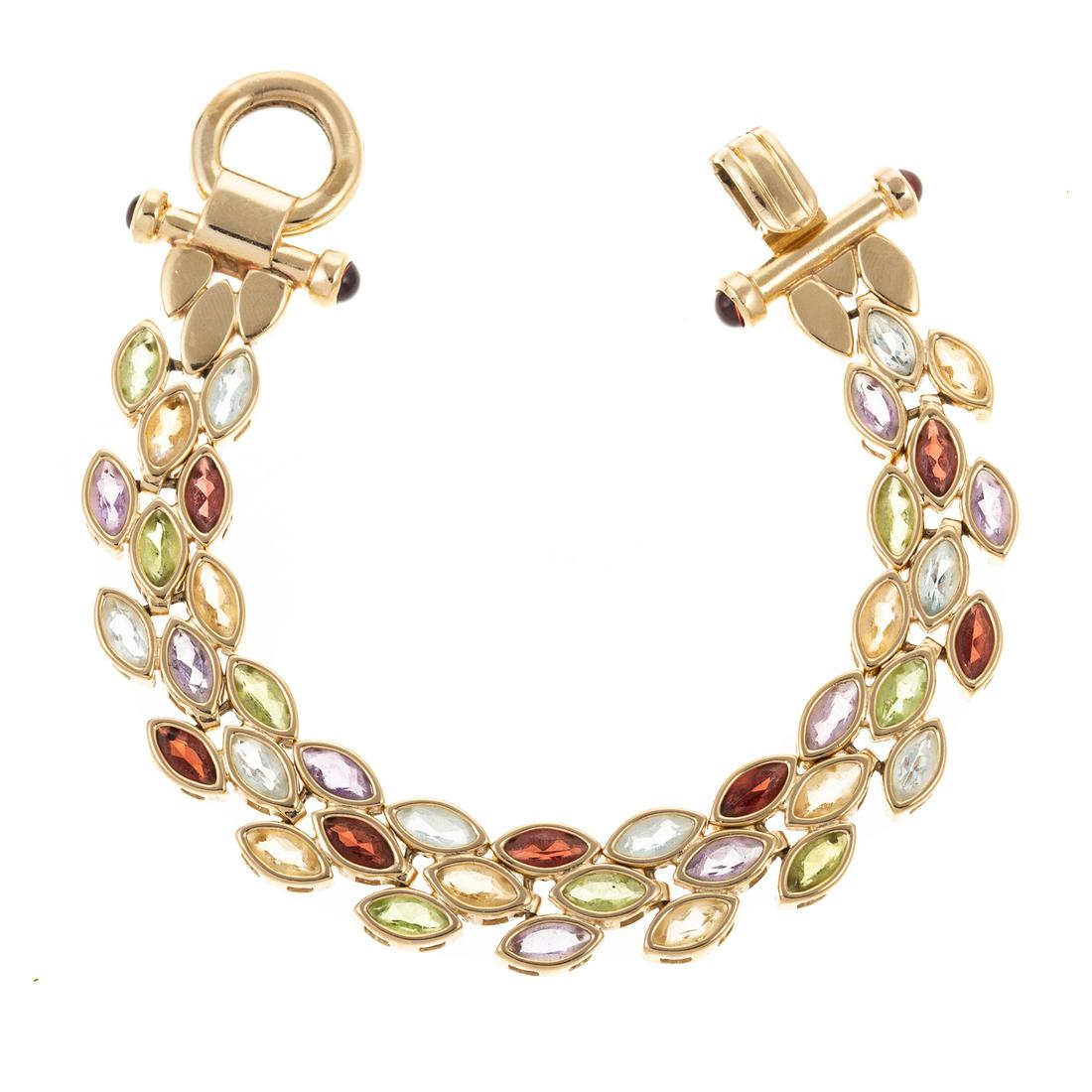 A Wide Multi-Gemstone Link Bracelet in 14K (1 of 4)
