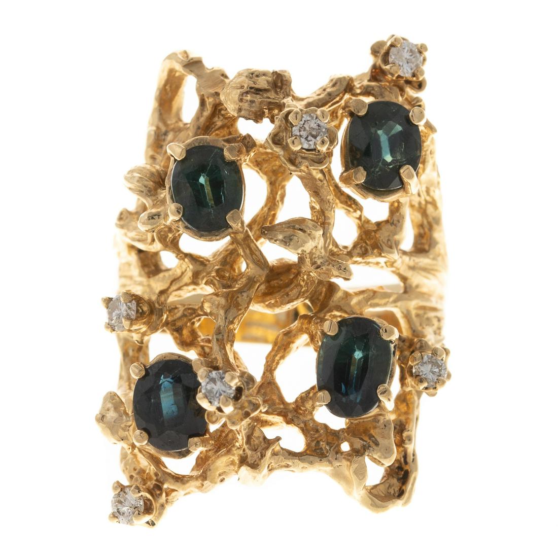 A Brutalist Green Tourmaline & Diamond Ring in 14K (1 of 5)