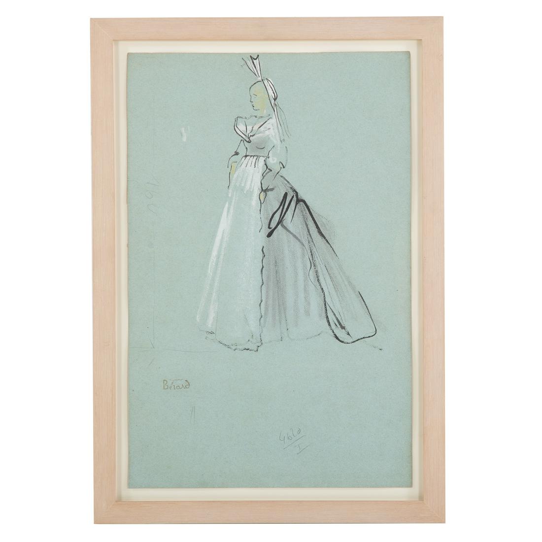 Christian Berard. "Les Fourberies de Scapin": (French, 1902-1949). Pastel and gouache on colored paper, costume study for Madeline Renaud, signed "Berard" ll, additional identifying information on verso, sheet size: 19 1/2 x 13 3/4 in., framed. F