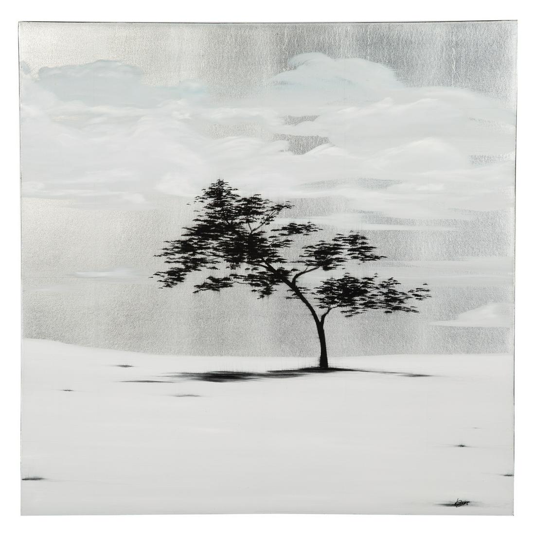 Hamilton Aguiar. "Cedar in Sunlight," oil: (Brazilian/American, b. 1965). Oil over silver leaf on canvas, 2005, signed, titled and dated on verso, 36 x 36 in., unframed. Private collection, Baltimore, MD.
