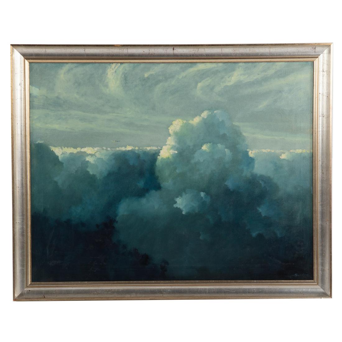 Eric Sloane. Cloudscape with Airplane, oil on canvas: (American, 1905-1985). Signed "Sloane" lr, 28 x 36 in., framed.