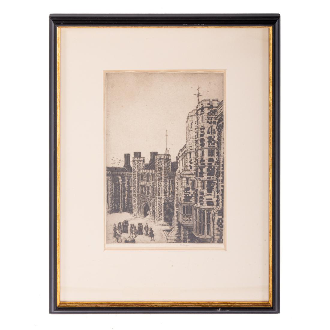 Frederick Landseer Griggs. "Palace Court," etching: (British, 1876-1938). 1933, pencil signed "F.L. Griggs" lr, plate size: 10 x 7 in., framed.