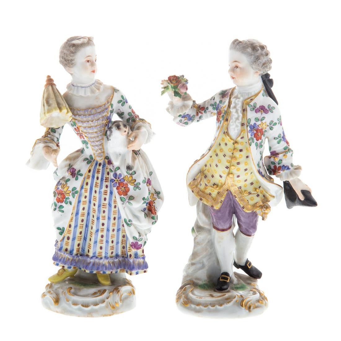 Meissen Porcelain Figures of Lady & Gentleman: 20th century; figures dressed in elaborate rococo attire, 5 1/2 in. H. From the family and descendents of Charles Potts Talbot (1807-1884) and Harriet Rogers Talbot, of Billerica and Lowell, Massachus