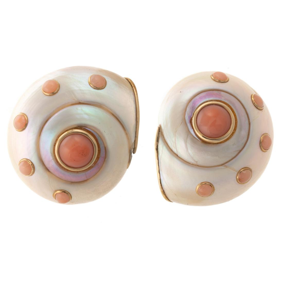 A Pair of Designer Trianon Shell & Coral Earrings (1 of 5)