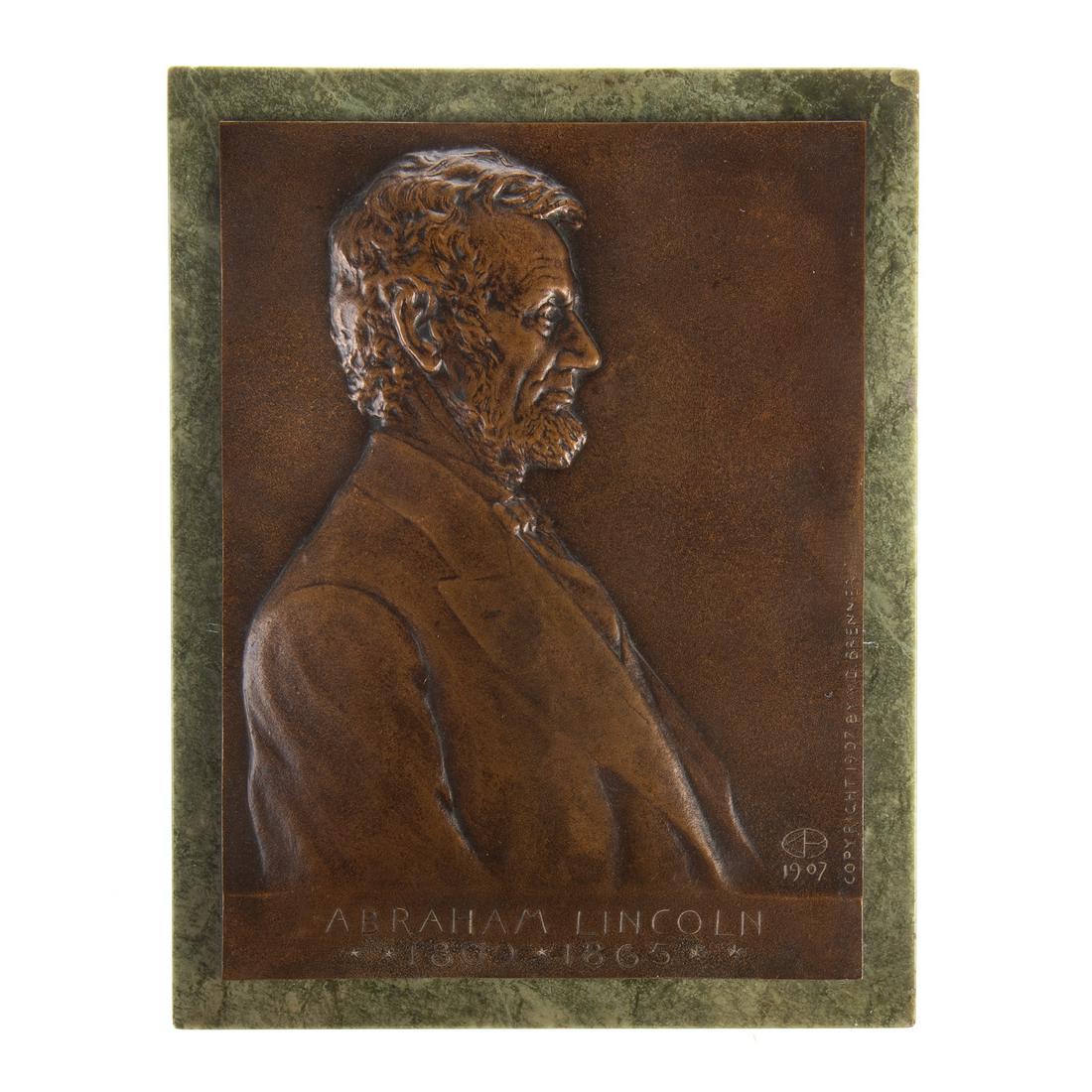 1907 LINCOLN CENTENNIAL PLAQUE, BRONZE ON MARBLE (1 of 5)