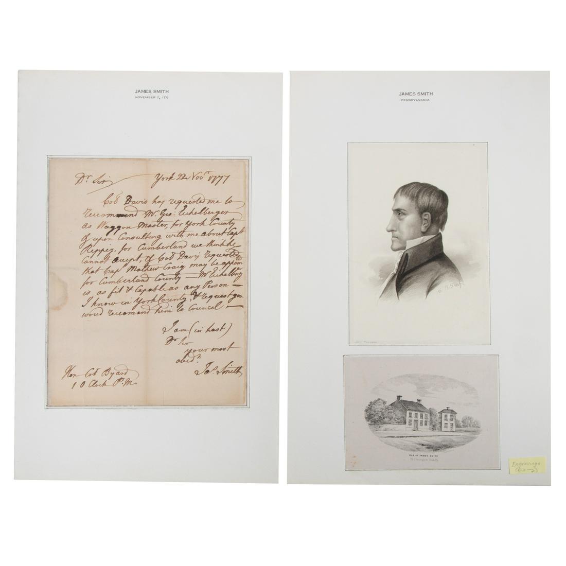 James Smith, PA Signer, ALS, 1777: James Smith (about 1720-1806, Signer of the Declaration of Independence, active through the war in Pennsylvania state and United States government) autograph letter, signed, dated at York, PA, Nov. 22