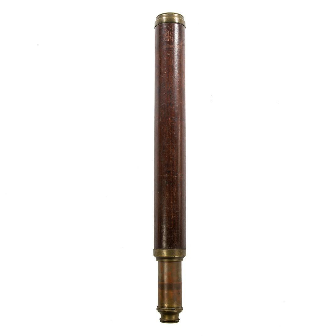 Marine Telescope, Marked G. Willson, London: And "Day or Night," late 18th century: Dark mahogany barrel with a brass single draw; 19 7/8 in. L., closed, and 35 3/4 in. L., opened. From the estate of a Maryland collector.