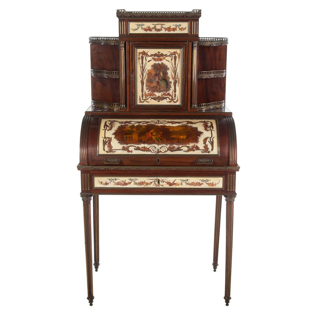 French Ladies Painted Cylinder Desk (1 of 6)