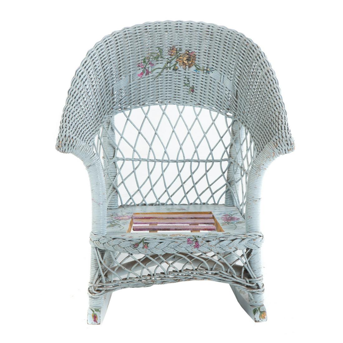 Painted & Decorated Wicker Childs Rocker (1 of 6)
