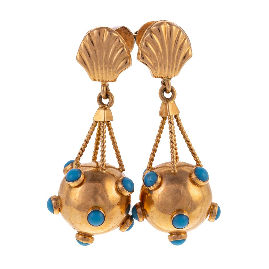 A Pair of Turquoise Drop Earrings in 14K (1 of 2)