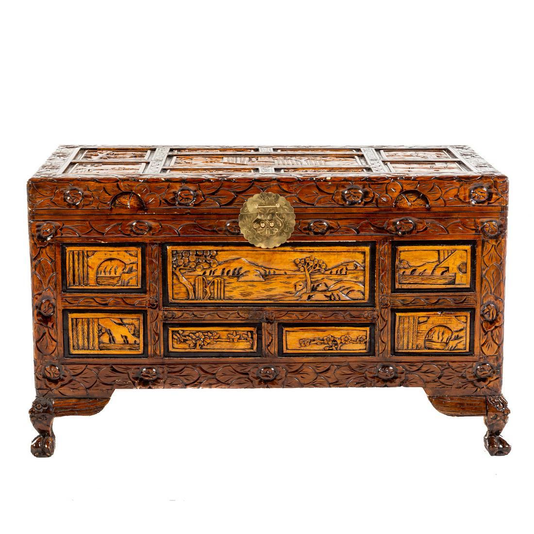 Chinese Carved Camphor Wood Blanket Chest (1 of 4)