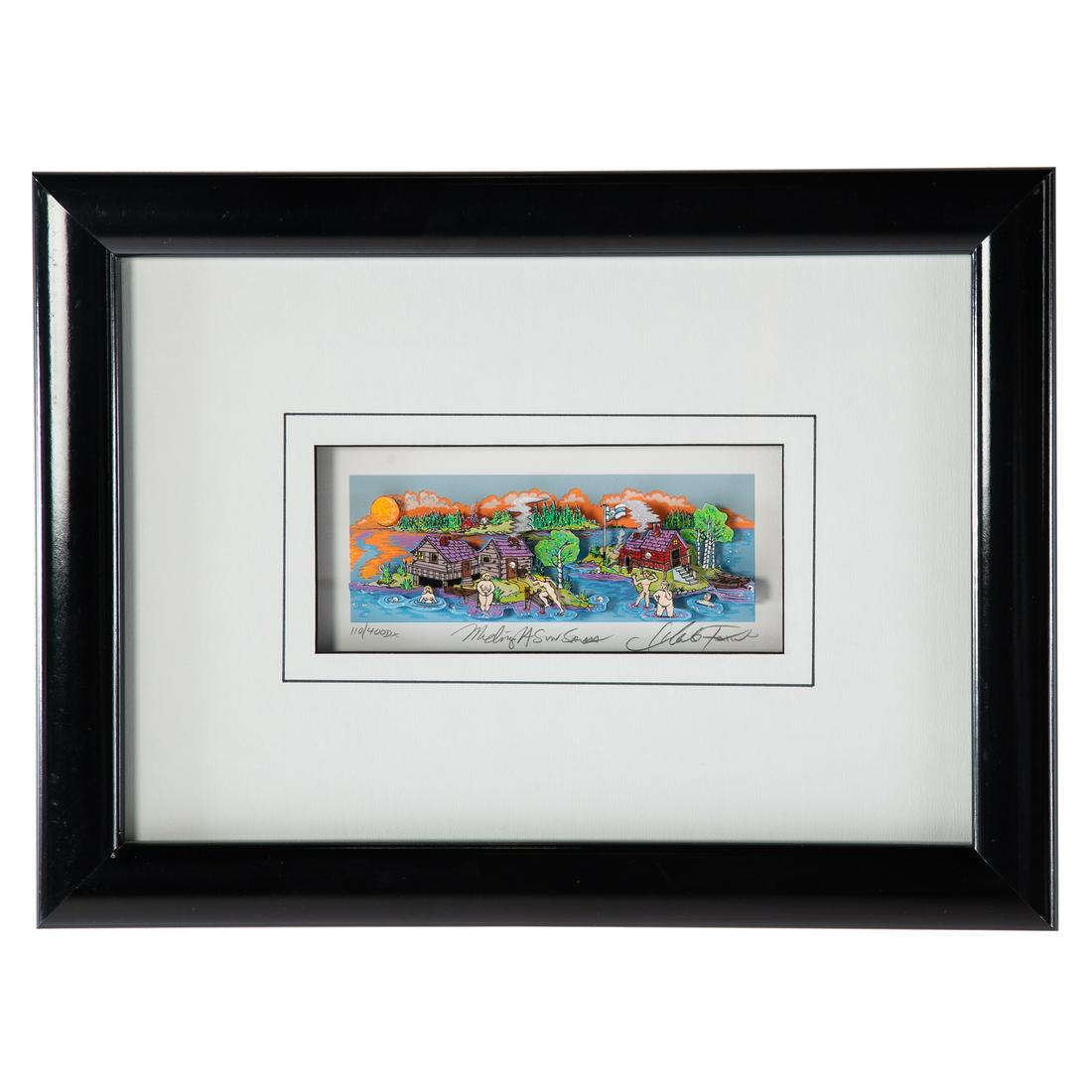 Charles Fazzino. "Midnight Sun Sauna," 3-D Collage (1 of 3)