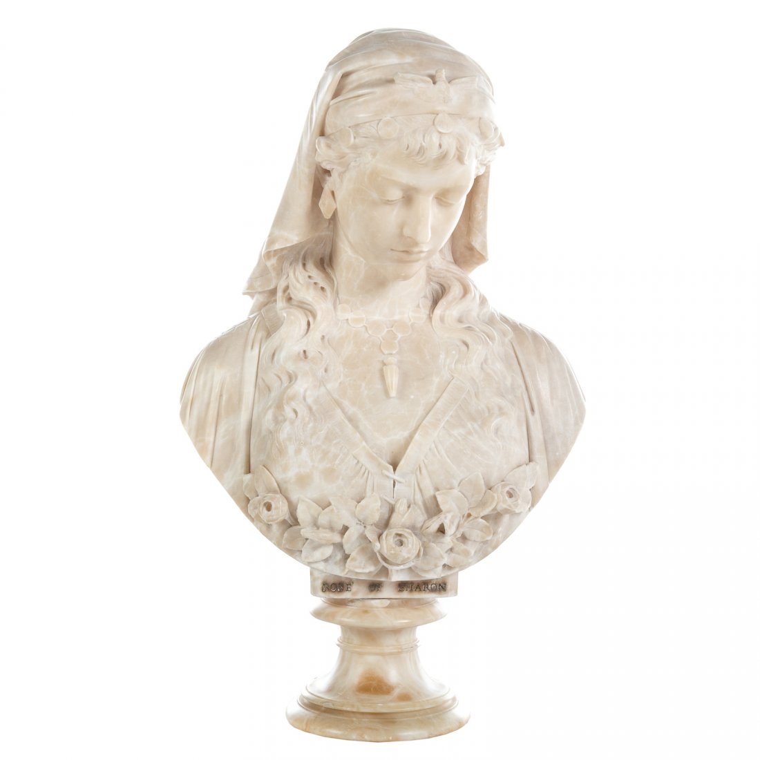 Continental Carved Marble Bust, Rose of Sharon (1 of 5)