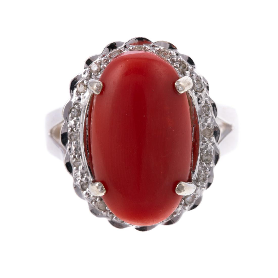 An Oval Coral & Diamond Ring in 14K (1 of 7)