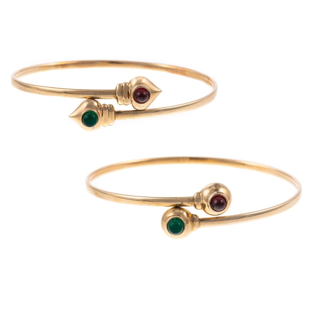 A Matched Pair of Gemstone Bypass Bangles in 14K (1 of 7)