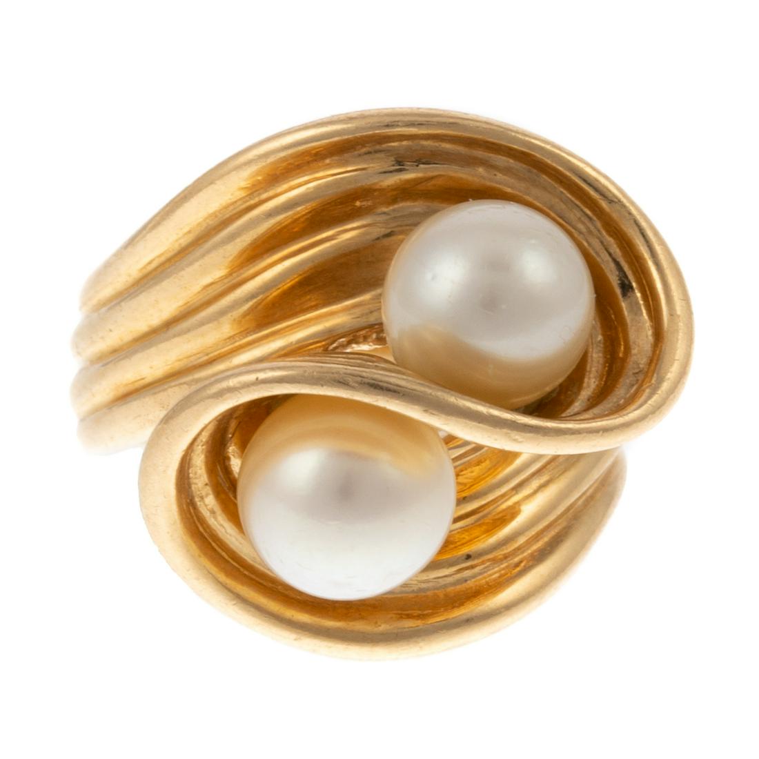 A Double Pearl Bypass Ring in 14K (1 of 6)