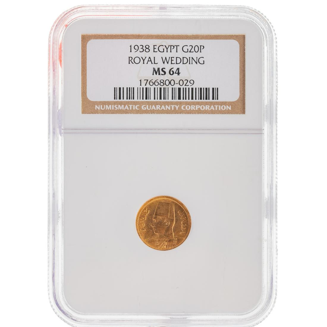 Egypt 1938 Royal Wedding Gold 20P NGC MS64 (1 of 3)